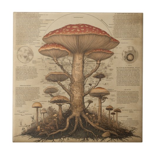 Antikes Pilz-Botanik-Diagramm (9) Fliese (Vorderseite)