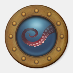 Antikes Porthole mit Blick auf die Tiefsee-Kreatur Magnet