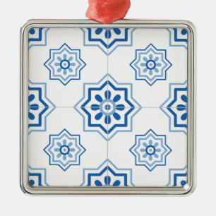 Antikes portugiesisches Azulejo BLAUES Fliesenmust Silbernes Ornament