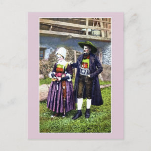 Antikes Pustertaler Paar in traditioneller Tracht Postkarte