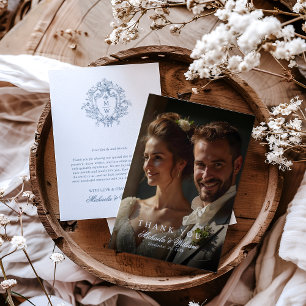 Antikes Regency-Monogrammwappen & Foto-Hochzeit Dankeskarte