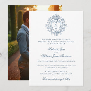 Antikes Regency-Monogrammwappen Foto-Hochzeit Einladung
