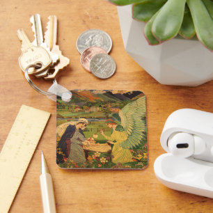 Antikes religiöses Tapisserie mit Baby Jesus Chris Schlüsselanhänger