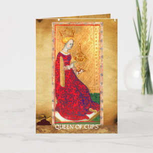 ANTIKES RENAISSANCE-TAROT KÖNIGIN DER KELCHE Valen Feiertagskarte