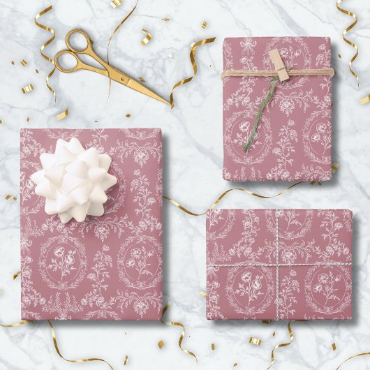 Antikes Rokoko-Blumen-Blumenmuster Geschenkpapier Set