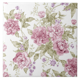 Antikes romantisches Blumenmuster lila Rosen Fliese