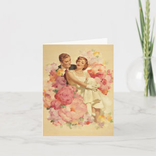 Antikes romantisches Paar und Blumen Karte