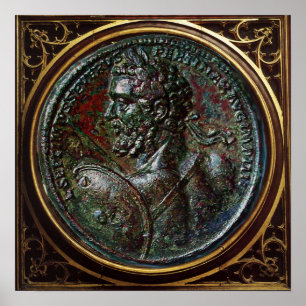 ANTIKES RÖMISCHES BRONZE-MEDAILLON SEPTIMUS SEVERU POSTER