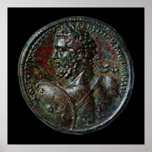 ANTIKES RÖMISCHES BRONZE-MEDAILLON SEPTIMUS SEVERU POSTER