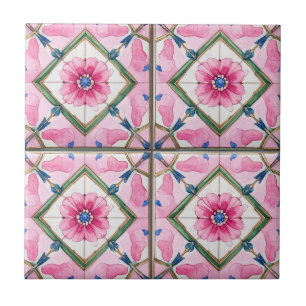 Antikes Rosa Azulejo mit Diamant-Geometrie Fliese