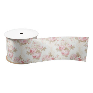 Antikes rosa Blumen-Koquette-Geschenkpapier Satinband
