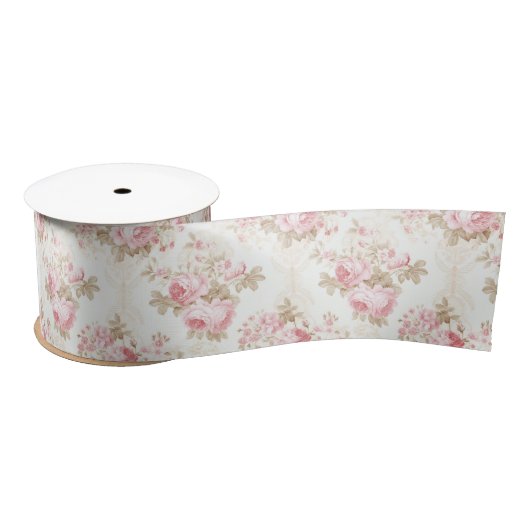 Antikes rosa Blumen-Koquette-Geschenkpapier Satinband (Spule)
