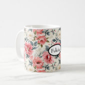 Antikes Rosa Blumenmuster Kaffeetasse (Vorderseite Links)