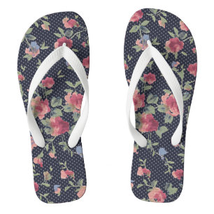 Antikes rosa Blumenmuster und Punkte Badesandalen