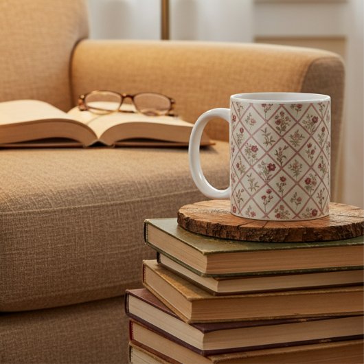 Antikes Rosa Blumenrastermuster Kaffeetasse