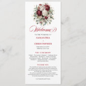 Antikes Rosa-Burgunder-Hochzeitsprogramm mit Blume Programm (Vorderseite)