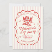 Antikes Rosa Creme Cupid-Bogen Herz Valentins-Art Einladung (Vorderseite)