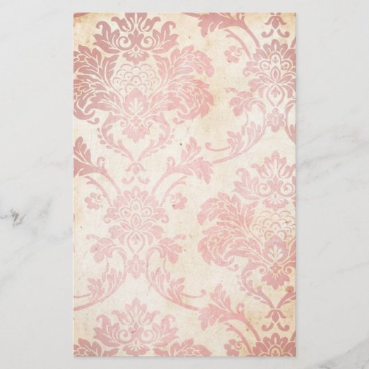 Antikes Rosa Damast Briefpapier (Vorderseite)