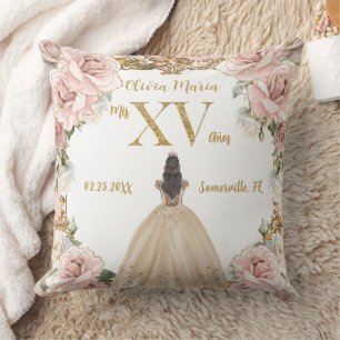Antikes Rosa Florales Champagner-Quinceañera-Kleid Kissen