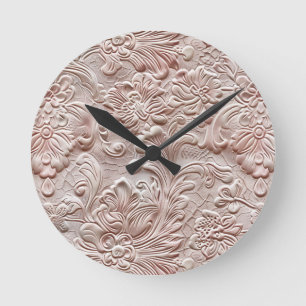 Antikes rosa getriebenes Leder Runde Wanduhr