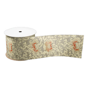 Antikes Rosa Grau Botanisch Floral Satinband