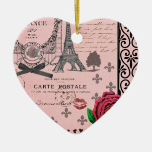 Antikes rosa Paris Collage romantischer Herzschmuc Keramikornament