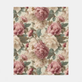 Antikes Rosa Pfingstrose Creme Blumenmuster Fleecedecke (Vorderseite)
