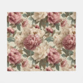 Antikes Rosa Pfingstrose Creme Blumenmuster Fleecedecke (Vorderseite (Horizontal))