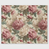 Antikes Rosa Pfingstrose Creme Blumenmuster Geschenkpapier (Flach)