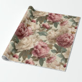 Antikes Rosa Pfingstrose Creme Blumenmuster Geschenkpapier (Ungerollt)