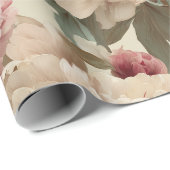 Antikes Rosa Pfingstrose Creme Blumenmuster Geschenkpapier (Rolleneckpunkt)