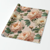 Antikes Rosa Pfingstrose Creme Blumenmuster Geschenkpapier (Ungerollt)