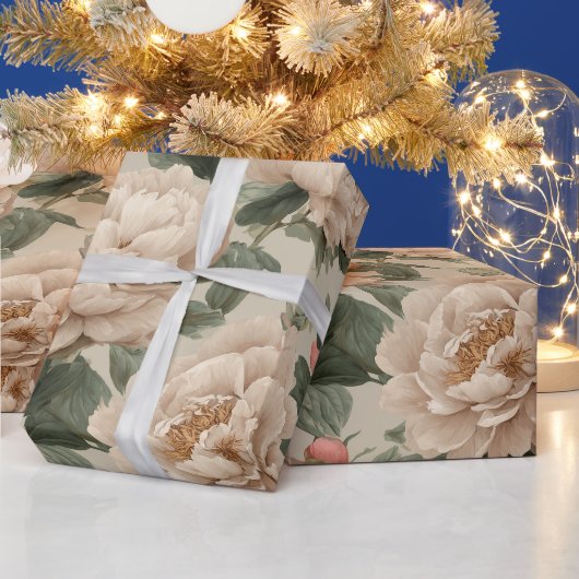 Antikes Rosa Pfingstrose Creme Blumenmuster Geschenkpapier (Feiertage)