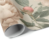 Antikes Rosa Pfingstrose Creme Blumenmuster Geschenkpapier (Rolleneckpunkt)