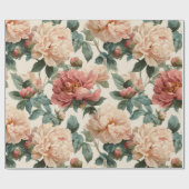 Antikes Rosa Pfingstrosen-Creme-Blumenmuster Geschenkpapier (Flach)