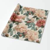 Antikes Rosa Pfingstrosen-Creme-Blumenmuster Geschenkpapier (Ungerollt)