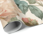 Antikes Rosa Pfingstrosen-Creme-Blumenmuster Geschenkpapier (Rolleneckpunkt)