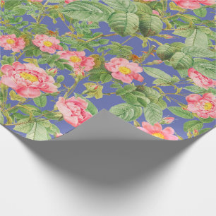 Antikes rosa Rosen-Geschenkpapier in Periwinklebla Geschenkpapier