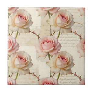 Antikes Rosa-Rosen-Schriftmuster Fliese