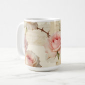 Antikes Rosa-Rosen-Schriftmuster Kaffeetasse (Vorderseite Links)
