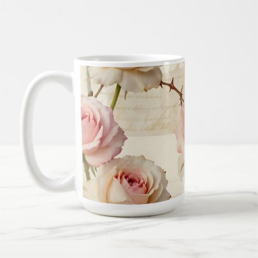 Antikes Rosa-Rosen-Schriftmuster Kaffeetasse (Links)