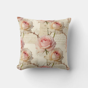 Antikes Rosa-Rosen-Schriftmuster Kissen