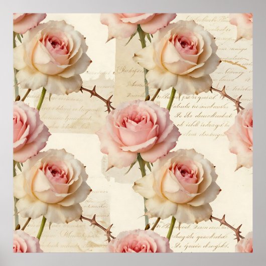 Antikes Rosa-Rosen-Schriftmuster Poster (Vorne)