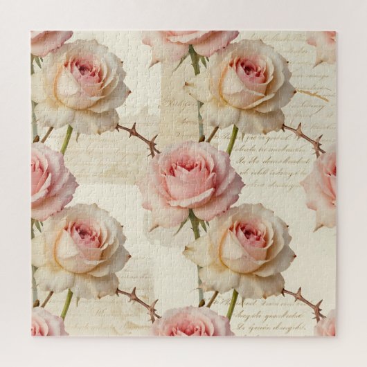 Antikes Rosa-Rosen-Schriftmuster Puzzle (Vertikal)