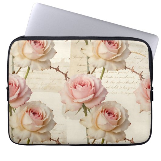 Antikes Rosa Rosen Schriftzugmuster Laptopschutzhülle (Vorderseite)