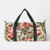 Antikes Rosa Rote Rose Botanisches Blumenmuster Duffle Bag (Vorderseite)