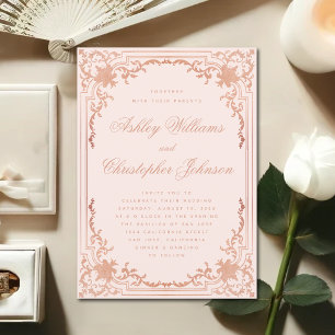 Antikes Rosa-Rotgold mit Ornament-Schriftzug Hochz Einladung