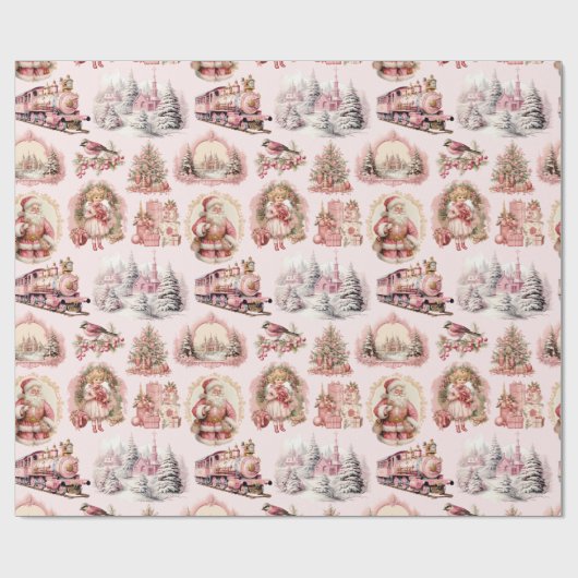 Antikes rosa Viktorianisches Weihnachtswackelpapie Geschenkpapier (Flach)