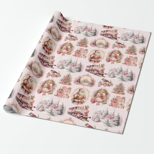 Antikes rosa Viktorianisches Weihnachtswackelpapie Geschenkpapier (Ungerollt)