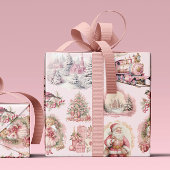 Antikes rosa Viktorianisches Weihnachtswackelpapie Geschenkpapier